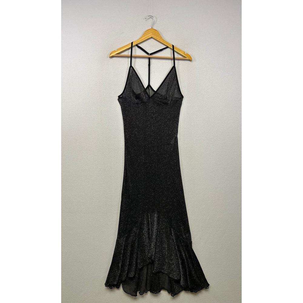 Metallic Shimmer Ashley Stewart Womens 1X Black Lurex Sheer High Low Maxi Dress